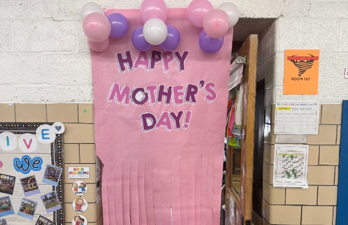  Happy Mother's Day sign hanging from the doors to our Kindergartner class in colorful colors